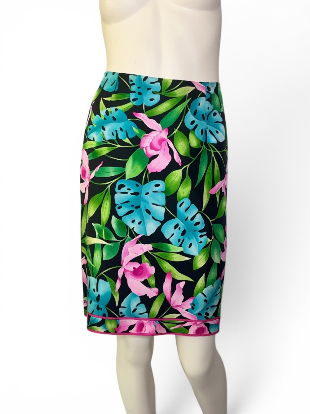 Maggy London Tropical Silk Pencil‎ Skirt – Vintage 1980s | Size M
